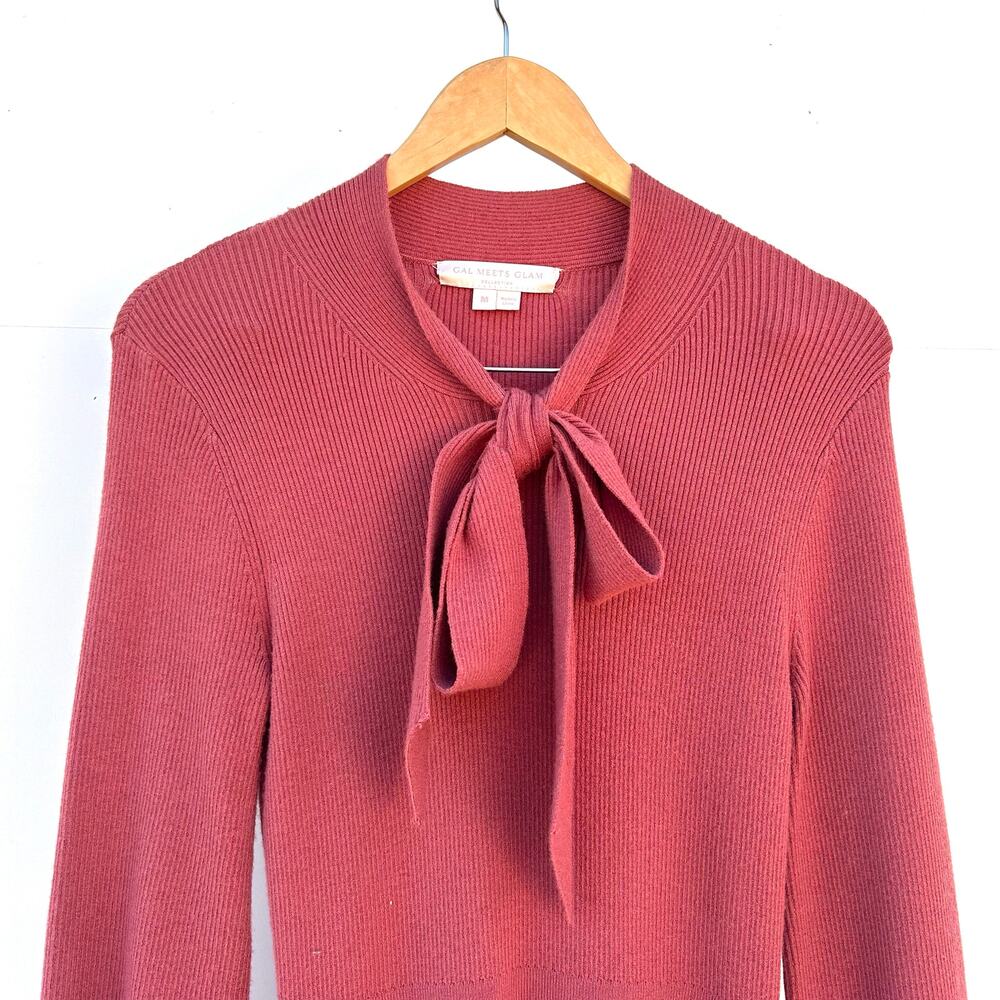 Gal Meets Glam Knit Pink Tie Neck Long Sleeve Sweater Dress Midi Medium Brianna - Picture 7 of 10